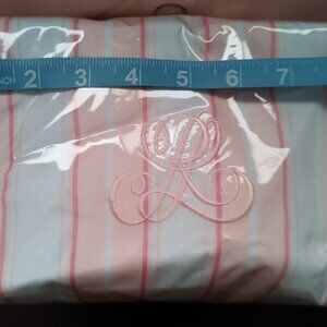 Ralph Lauren Pink and White Striped Monogram Cosmetic Pouch